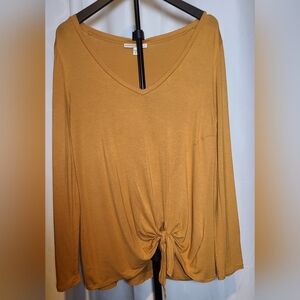 Express Mustard Long Sleeve Knot Top